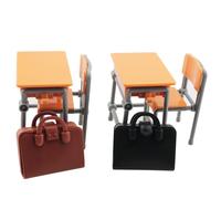 ZZHXSM 1Set Mini Dollhouse School Desk Chair Backpack Model Miniature Classroom Desk DIY Plastic Ornament for Classroom House Decoration Includes Two Desks Two Chairs Two Backpacks
