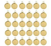 ZZHXSM 30PCS 12mm Stainless Steel Pendant Trays Round Blank Bezel 24K Gold Plated Stainless Steel Flat Blank Rims with Ring Band Sets for Photo Jewelry DIY Cabochon Connector Settings