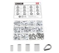 ZZHXSM 320PCS Wire Rope Cable Accessory Kit Wire Rope Crimping Tool 304 Stainless Steel Sleeve and 1/1.2/1.5/2mm Aluminium Crimp Ring Sleeve Fishing Crimper Suitable for Wire Rope and Clothesline