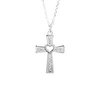ZZHYGM 925 Sterling Silver Gothic Women Girls, Shiny CZ A Faith Winged Heart and Cross Necklace, Catholic Religious Jewelry for