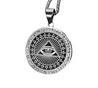ZZHYGM 925 Sterling Silver Men Women, Punk Rock All Seeing A Unisex Ra Eye of Horus Pendant Illuminati Necklace for Halloween