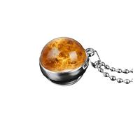 ZZHYGM 925 Sterling Silver Planet for Women Men, Double Sided Venus Earth Glass Dome Necklaces, Gold Saturn Solar System Necklace,