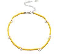 ZZHYGM 925 Sterling Silver Women And Summer Boho Korea Lovely Flowers Colorful Beaded Charm Statement Short Collar Choker Vacation, Daisy Necklace For Girls