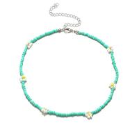 ZZHYGM 925 Sterling Silver Women And Summer Boho Korea Lovely Flowers Colorful Beaded Charm Statement Short Collar Choker Vacation, Daisy Necklace For Girls
