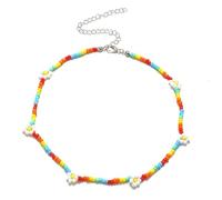 ZZHYGM 925 Sterling Silver Women And Summer Boho Korea Lovely Flowers Colorful Beaded Charm Statement Short Collar Choker Vacation, Daisy Necklace For Girls