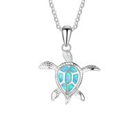 ZZHYGM Girl Sterling Silver Bohemia Blue Imitation Opal For Women, Cute Charm Choker - Hawaiian Lovely Ocean Animal Pendant, Sea Turtle Necklace