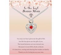 ZZHYGM women's jewelry Step Gifts,Sterling Red Heart as Bonus Mom Mothers Day Daughter and Son or Birthday Gifts for Stepmom from, Sterling Silver, Cubic