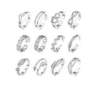 ZZHYTANG 12Pcs Adjustable Toe Rings Set, Open Heart/Flower/Leaf/Arrow Design Foot Rings, 14K Gold/Silver Plated Summer Beach Jewelry for Women(Silver)
