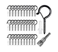 ZZHYTANG Black Hooks with Safety Lock Q-Shape Screw-in Windproof Hooks for Hanging Planters, String Lights, Home & Garden(30 pcs)