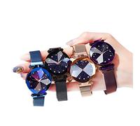 ZZJDBF Starry Sky Watch with Diamond-Shaped Cut Surface, Round Dial Watch with Metal Strap Women's The New Dial Watch, Fashion Watch Decorations, Analog Watch, for Women Ladies (Color : Black 1pcs)
