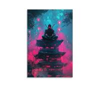 ZZJFFBSS A Cyberpunk Samurai Meditating Atop A Neon-lit Pagoda, Digital Painting with Glowing Ink Effects Wall Art Mural Modern Decoration Hanging Art Poster 08x12inch(20x30cm)