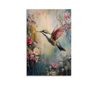 ZZJFFBSS Oil Painting of A Hummingbird Mid-flight, Golden Nectar Dripping, Lush Floral Backdrop Wall Art Mural Modern Decoration Hanging Art Poster 08x12inch(20x30cm)