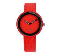 ZZjingli Simple Style Round Dial Matte Leather Strap Quartz Watch for Men/Women (Color : Red)