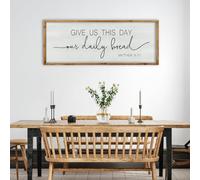 ZZJJHYWGQ Give Us This Day Our Daily Bread Wall Decor 40"x15" Kitchen Dining Room Sign Matthew 6:11 Wall Art Bible Verse Quotes Plaque (Wood