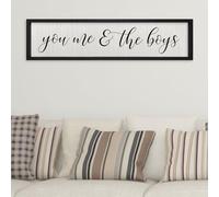 ZZJJHYWGQ You Me & The Boys Wall Art Sign 32"×8" Master Bedroom Kids Room Above Over Bed Wood Framed Wall Decor (Black)