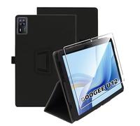 zZjoOoj Case for Doogee U12 Tablet Case 12 Inches, Ultra Thin PU Case Cover, Tablet Protection Bundle with 1 Piece 9H Hardness Anti-Scratch Film, Vertical Stand Function and Hand Strap, Black