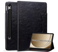 zZjoOoj Leather Case for Samsung Galaxy Tab S10 FE+/S10 FE Plus 13.1 Inches, with Stylus Holder, Automatic Sleep/Wake, Smart Folio Genuine Leather Case, Adjustable Stand, Black