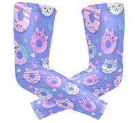 ZZKKO Funny Cat Donut Cooling Arm Sleeves Cover Uv Sun Protection for Men Women Running Golf Cycling Arm Warmer Sleeves 1 Pair