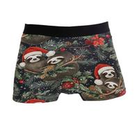 ZZKKO Merry Christmas Sloth Snow Mens Boxer Briefs Underwear Breathable Stretch Boxer Trunk With Pouch L Black