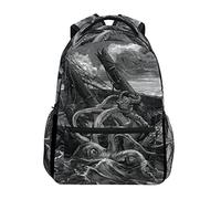 ZZKKO Sea Monster Kraken Black and White Backpacks College School Book Bag Travel Hiking Camping Daypack
