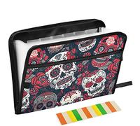 ZZKKO Sugar Skull Rose Flower 13 Pockets Expanding File Folder with Sticky Labels Accordion File Folder Document Organizer Letter Size A4 Papers Expandable File Keeper