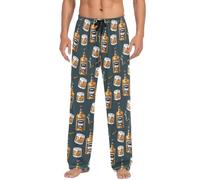 ZZKKO Whiskey Alcohol Bottle Glasses Mens Pajama Pants 100% Cotton Soft PJ Pants for Men Lounge Sleepwear Straight-Fit Long Sleep Pants With Pockets Drawstring XXL
