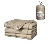 zzlamb Camping Blanket for Adults, Compact Lightweight Soft Puffy Blanket Water-Repellent, Packable Warm Quilt Down Alternative Couch Car Travel RV Picnic Hiking Backpacking Beach, Khaki 52''x75''