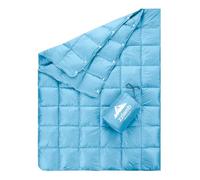 zzlamb Packable & Lightweight Camping Blanket, Soft Travel Duck Down Throw Quilt 650 Fill Power, Compact Warm Down Lap Blanket for Couch Airplane Car Picnic RV Backpacking Beach, 50x77in Blue