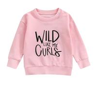 ZZLBUF 1-6 Years Toddler Baby Girls Sweatshirt Wlid Like My Curls Letter Print Pullover Tops Fall Winter Clothes (A2- Pink, 3-4 Years)