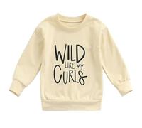 ZZLBUF 1-6 Years Toddler Baby Girls Sweatshirt Wlid Like My Curls Letter Print Pullover Tops Fall Winter Clothes (A4- Beige, 1-2 Years)