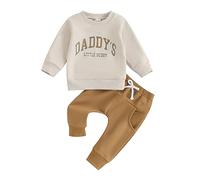 ZZLBUF 2Pcs Toddler Baby Boy Outfits Daddy's Little Buddy Pullover Sweatshirt Drawstring Pants Set Fall Winter Clothes (08- Daddy's Little Buddy Brown, 6-12 Months)
