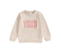 ZZLBUF Baby Boy Girl Birthday Clothes One/Two/Three/Four/Five/Six Sweatshirt Long Sleeve Pullovers Jumper Tops Shirt (Apricot Three, 3-4 Years)