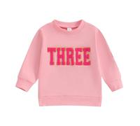 ZZLBUF Baby Boy Girl Birthday Clothes One/Two/Three/Four/Five/Six Sweatshirt Long Sleeve Pullovers Jumper Tops Shirt (Pink Three, 3-4 Years)