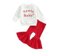 ZZLBUF Baby Boy Girl Christmas Outfits Letter Crewneck Sweatshirt Top Shirt Bell-Bottom Pants Sets Cute Toddler Xmas Clothes (08# Santa Baby, 0-6 Months)