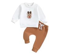 ZZLBUF Baby Boy Girl Christmas Outfits Long Sleeve Pullover Tops Sweatshirt Pants Set Infant Toddler Christmas Clothes (04- Reindeer Brown, 12-18 Months)