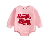 ZZLBUF Baby Boy Girl My First Christmas Outfits Santa Gingerbread Letter Long Sleeve Romper Newborn Infant Xmas Clothes (16- Santa Baby Pink, 12-18 Months)