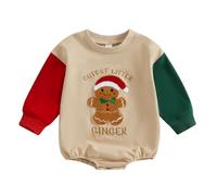 ZZLBUF Baby Boy Girl My First Christmas Outfits Santa Gingerbread Letter Long Sleeve Romper Newborn Infant Xmas Clothes (01- Gingerbread Man Apricot, 6-12 Months)