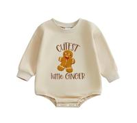 ZZLBUF Baby Boy Girl My First Christmas Outfits Santa Gingerbread Letter Long Sleeve Romper Newborn Infant Xmas Clothes (19- Cutest Little Ginger Apricot, 6-12 Months)