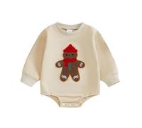 ZZLBUF Baby Boy Girl My First Christmas Outfits Santa Gingerbread Letter Long Sleeve Romper Newborn Infant Xmas Clothes (06- Gingerbread Man Beige, 12-18 Months)