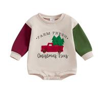 ZZLBUF Baby Boy Girl My First Christmas Outfits Santa Gingerbread Letter Long Sleeve Romper Newborn Infant Xmas Clothes (02- Letter Car Apricot, 6-12 Months)