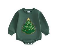 ZZLBUF Baby Boy Girl My First Christmas Outfits Santa Gingerbread Letter Long Sleeve Romper Newborn Infant Xmas Clothes (06- Christmas Tree Green, 6-12 Months)