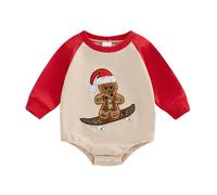 ZZLBUF Baby Boy Girl My First Christmas Outfits Santa Gingerbread Letter Long Sleeve Romper Newborn Infant Xmas Clothes (10- Gingerbread Man Red Khaki, 6-12 Months)