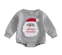 ZZLBUF Baby Boy Girl My First Christmas Outfits Santa Gingerbread Letter Long Sleeve Romper Newborn Infant Xmas Clothes (18- Santa's Favorite Gray, 6-12 Months)