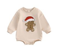 ZZLBUF Baby Boy Girl My First Christmas Outfits Santa Gingerbread Letter Long Sleeve Romper Newborn Infant Xmas Clothes (15- Gingerbread Man Apricot, 3-6 Months)