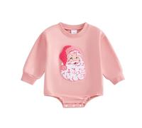 ZZLBUF Baby Boy Girl My First Christmas Outfits Santa Gingerbread Letter Long Sleeve Romper Newborn Infant Xmas Clothes (17- Santa Claus Pink, 12-18 Months)