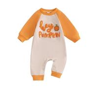 ZZLBUF Baby Boy Girl My First Halloween Outfits Long Sleeve Romper Jumpsuit Bodysuit Newborn Infant Fall Winter Clothes (04- Hey Pumpkin Apricot, 0-3 Months)