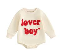 ZZLBUF Baby Boy Girl Valentines Day Outfits Cute Heart Letter Romper Bodysuit Newborn Infant Valentines Day Clothes (01- Beige, 12-18 Months)