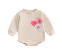 ZZLBUF Baby Boy Girl Valentines Day Outfits Cute Heart Letter Romper Bodysuit Newborn Infant Valentines Day Clothes (07- Apricot, 6-12 Months)