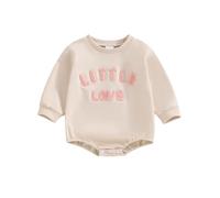 ZZLBUF Baby Boy Girl Valentine's Day Outfits Newborn Infant Little Love Embroidery Romper Bodysuit Fall Winter Clothes (Embroidery Apricot, 12-18 Months)