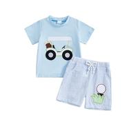 ZZLBUF Baby Boy Golf Outfits Toddler Golf Hole Short Sleeve T-shirt Top Shorts Pants Infant 2Pcs Set Boys Summer Clothes (01- Blue, 3-4 Years)
